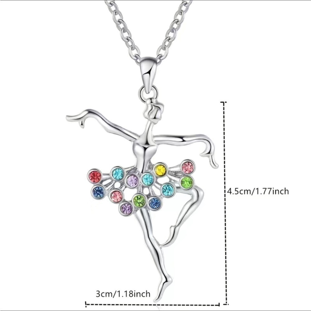 Ballerina Necklace Contemporary Ballet Artsy Sparkling Rhinestone Tutu - Picture 7 of 11